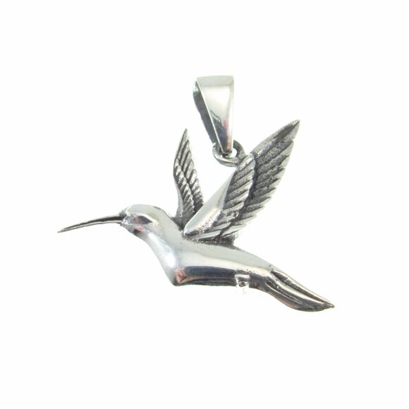 Solid 925 Sterling Silver Flying Hummingbird Pendant - Bird & Nature Lover Gift - Picture 5 of 10